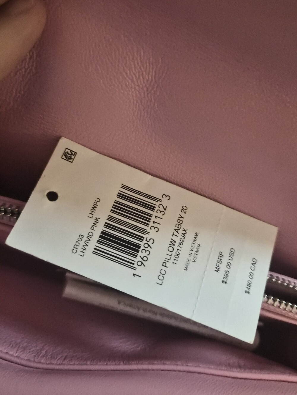 Coach Pillow Tabby 20, Vivid Pink, Top Handle, Silver Hardware - Picture 6 of 6